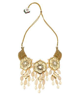 Floral Enamelled Green And Ocre Kundan Necklace 2