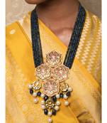 Blue Gold Tone Kundan Beaded Necklace With Agate Quartz And Pearls