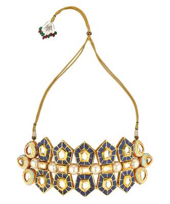 Blue Gold Tone Kundan Enameled Choker Necklace 2