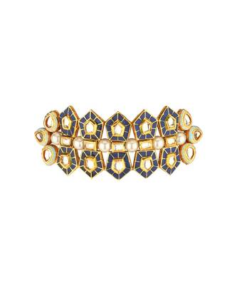 Blue Gold Tone Kundan Enameled Choker Necklace 3