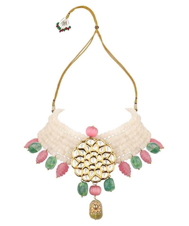 Femme Fantasy Pink And Green Kundan Necklace