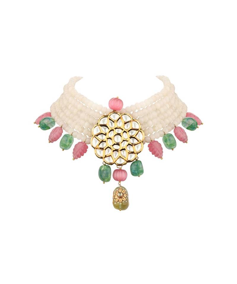 Femme Fantasy Pink And Green Kundan Necklace
