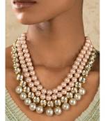 Pink White Gold Tone Kundan Necklace With Pearls