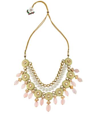 Linear Love Enamelled Green And Pink Kundan Necklace 2