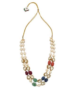 Multicolored Gold Tone Kundan Beaded Necklace With Pearls And Jade 2
