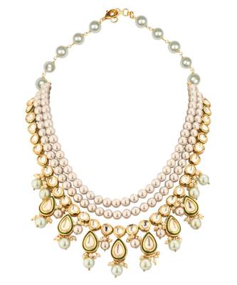 Intricate Spectacle Cream And Green Kundan  Pearls Necklace Set. 2