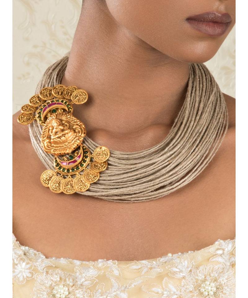 Gold Tone Temple Necklace