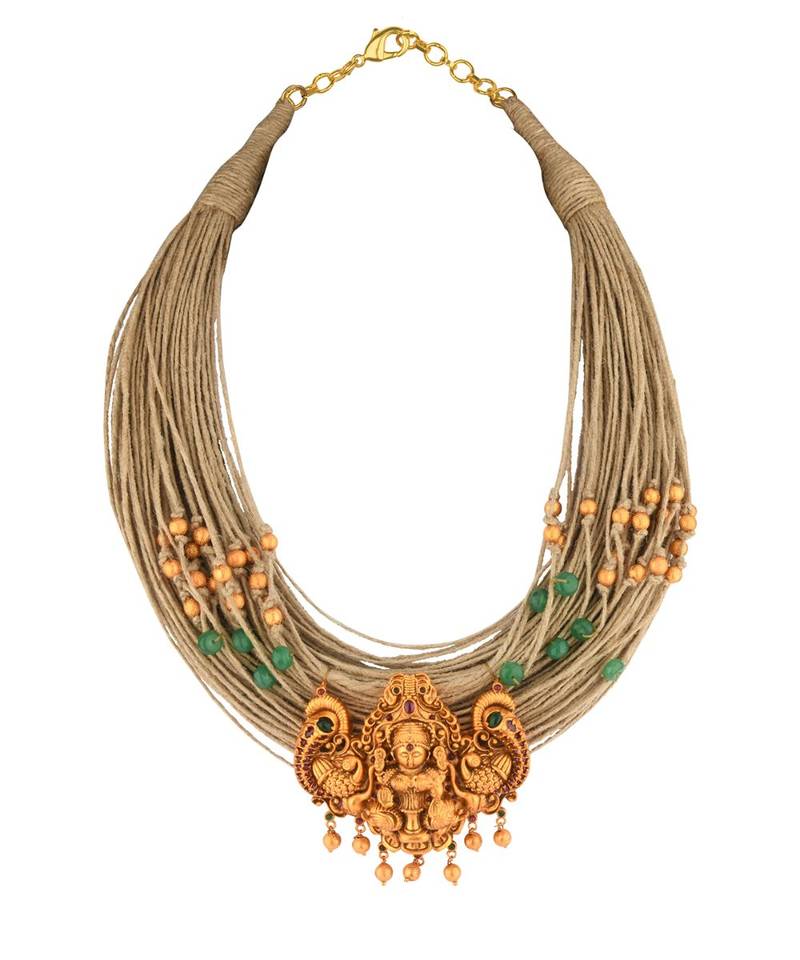 Green Gold Tone Temple Necklace