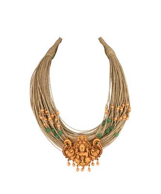 Green Gold Tone Temple Necklace 3