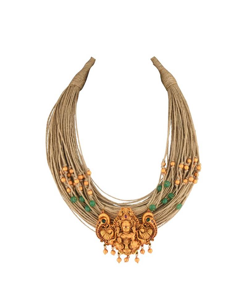 Green Gold Tone Temple Necklace