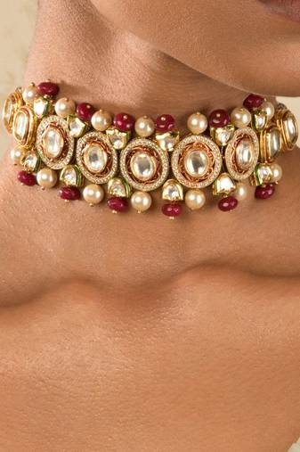 Pearly Paradise Red Kundan And Pearls Necklace