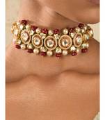 Red Gold Tone Kundan Choker Necklace With Pearls