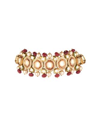 Red Gold Tone Kundan Choker Necklace With Pearls 3