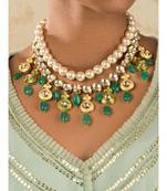 Ethnic Peak Green Enamelled Kundan  Jade Drops And Pearls Necklace