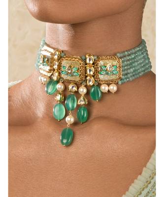 Enigma Green Enamelled Kundan Necklace 1