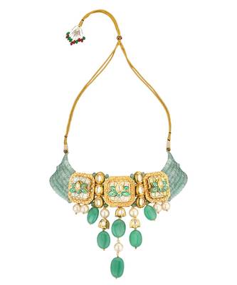Enigma Green Enamelled Kundan Necklace 2