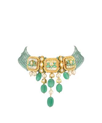 Enigma Green Enamelled Kundan Necklace 3