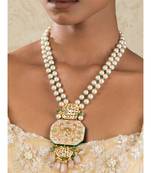 Ethnic Bling Enamelled White And Gold Kundan  Jade Drops  Pearls Necklace