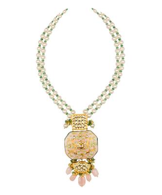 Ethnic Bling Enamelled White And Gold Kundan  Jade Drops  Pearls Necklace 3