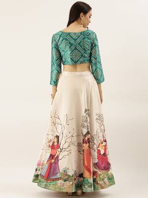 White printed silk semi stitched lehenga 4