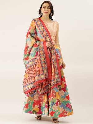Multicolor printed silk semi stitched lehenga 1