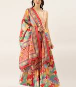 Multicolor printed silk semi stitched lehenga