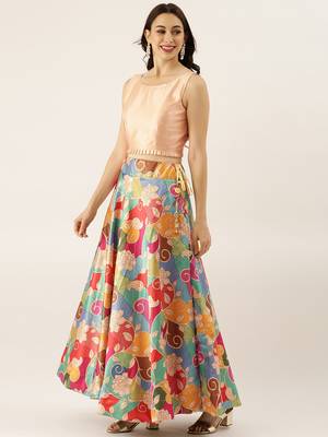 Multicolor printed silk semi stitched lehenga 4