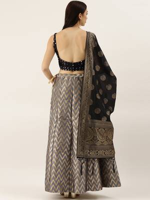 Grey printed silk semi stitched lehenga 3