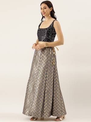 Grey printed silk semi stitched lehenga 4