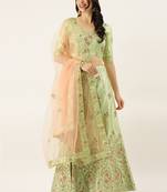 Green embroidered silk semi stitched lehenga