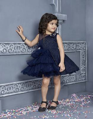 blue polyester kids frocks 1