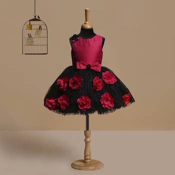 red polyester kids frocks 1