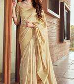 Beige woven banarasi silk saree with blouse