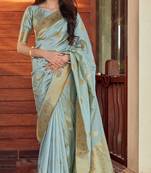   light cyan woven banarasi silk saree with blouse