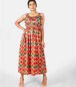 Orange geometric digital printed ankle length tunic dress