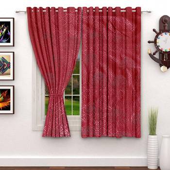 A Dark Red Printed Polyester Window Curtain 1