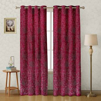 A Maroon Printed  Polyester Window and Door Curtain 1