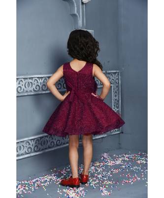 maroon polyester kids frocks 3