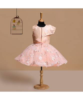 Peach polyester kids frocks 1
