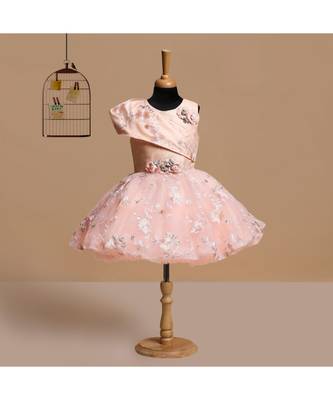 Peach polyester kids frocks 3