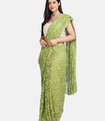 Parrot green plain net saree with blouse