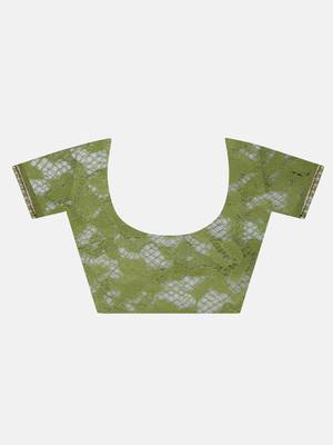 Parrot green plain net saree with blouse 6