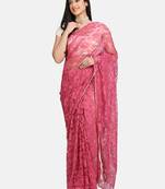 Pink plain net saree with blouse