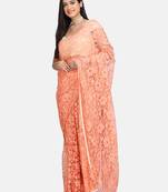Peach plain net saree with blouse