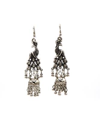 Silver Oxidized Peacock Earrings 2