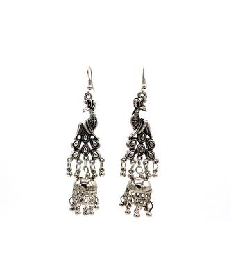 Silver Oxidized Peacock Earrings 3
