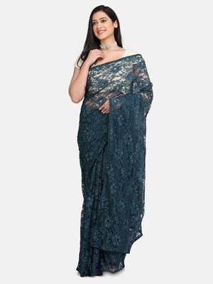 Blue Brasso Net Saree With Blouse 1