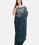 Blue Brasso Net Saree With Blouse