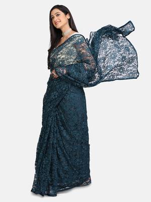 Blue Brasso Net Saree With Blouse 4