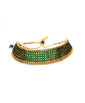 Green Stone Antique Kempu Choker Necklace Set 4